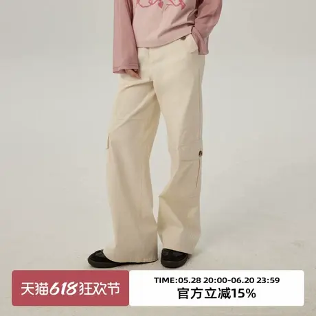 omont蛋挞家 运动风多口袋工装直筒休闲裤2025春慵懒高腰显瘦长裤商品大图