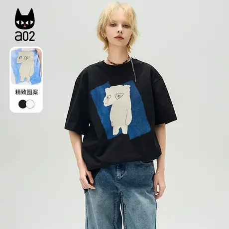 a02【ET自然系列】圆领短袖T恤女2025年夏季新款设计感印花上衣图片