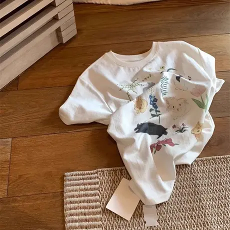 童趣风卡通印花短袖T恤女夏季韩版宽松纯棉打底衫内搭半袖上衣潮图片