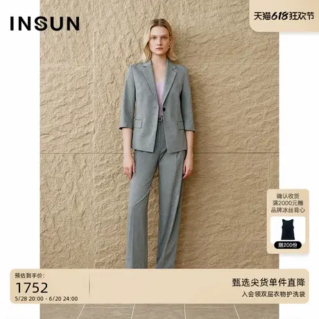 INSUN恩裳2025夏季亚麻天丝混纺七分袖西装商品大图