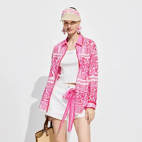 可可尼COCOON 商场同款夏季蝴蝶图案印花纯棉宽松衬衫开衫上衣女商品大图