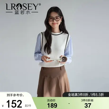 蓝若水2025新款大码秋装针织假两件拼接长袖衬衫胖mm气质减龄上衣图片