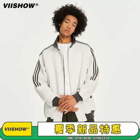 VIISHOW美式慵懒春秋卫衣男运动棒球服拼接拉链开衫外套休闲上衣图片