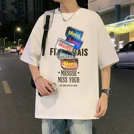 美式高街复古vintage短袖T恤男夏季潮牌宽松创意印花情侣圆领半袖商品大图