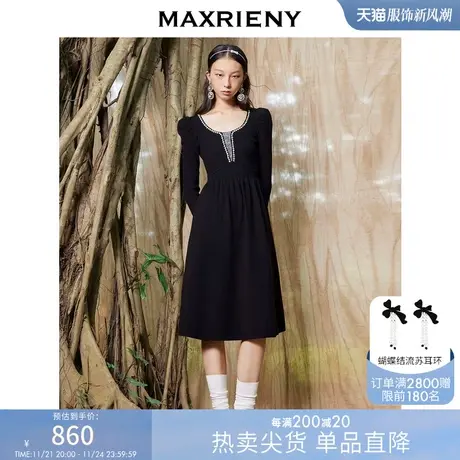 [买4免1]MAXRIENY复古宫廷设计连衣裙收腰公主甜美裙子冬季长裙图片