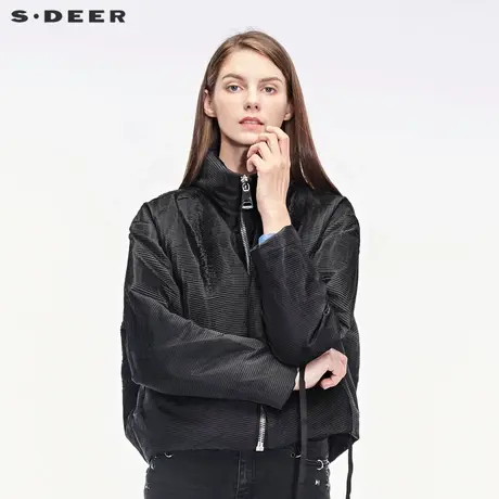 sdeer圣迪奥个性风琴褶皱面料拉链飘带装饰茧型羽绒服S17462438图片