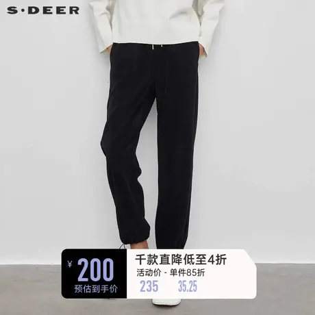 sdeer圣迪奥女装时尚松紧插袋灯芯绒直筒长裤S23460804图片