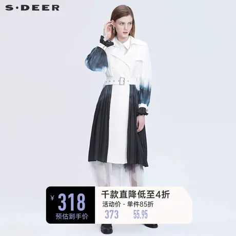 sdeer圣迪奥春装休闲收腰双排扣中国印花风衣外套S22181805图片