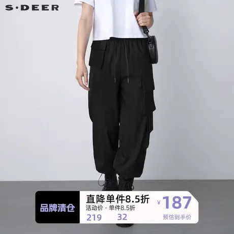 sdeer圣迪奥女装抽绳松紧立体口袋工装阔腿长裤S22160802图片