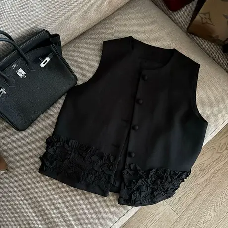 木耳花边圆领西装马甲女2025春季新款潮流气质轻奢女士时尚马夹潮商品大图