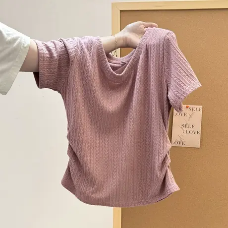 小个子短款短袖T恤女夏季2025新款修身韩版辣妹褶皱收腰半袖上衣图片