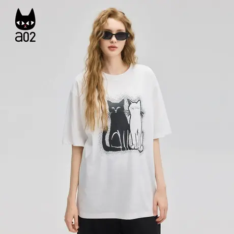 a02纯棉宽松圆领短袖女T恤2025新款夏季通勤穿搭设计感白色上衣图片