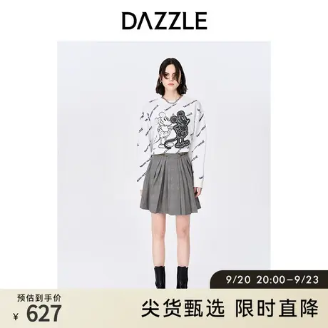 DAZZLE地素 奥莱春季复古格纹高腰百褶裙半身裙女商品大图