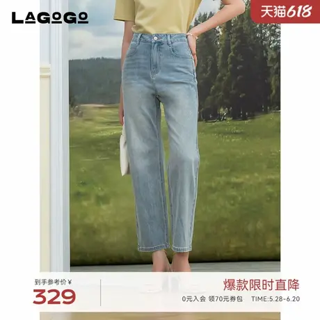 LAGOGO浅蓝色直筒牛仔裤女士拉谷谷2025年夏季新款显瘦休闲裤子商品大图