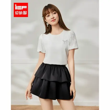 IEF/爱依服2025夏季新款通勤纯色少女正肩显瘦百搭简约风女短T恤图片