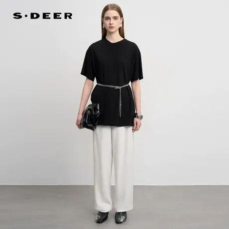 sdeer圣迪奥女装松紧高腰插袋垂坠阔腿长裤S242Z0810商品大图