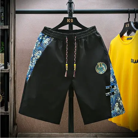 新中式国风短裤男夏季薄款潮流盘扣休闲运动五分裤男宽松帅气中裤图片