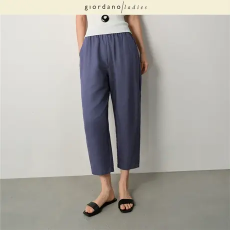 GL2025夏季新款亚麻九分裤女通勤麻棉松紧腰显瘦休闲裤女02425044商品大图