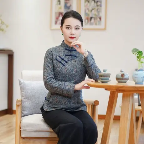 筠雅冬季新款唐装女中国风旗袍小袄夹棉加厚新中式盘扣棉衣24J425图片