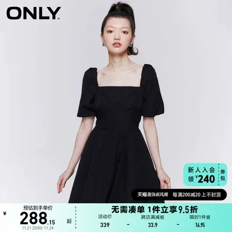 ONLY奥莱2023春夏新款气质小黑裙方领收腰短款连衣裙女图片