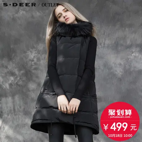 s.deer【新品】圣迪奥女装冬装酷感A廓连帽斜襟羽绒背心S15481683图片