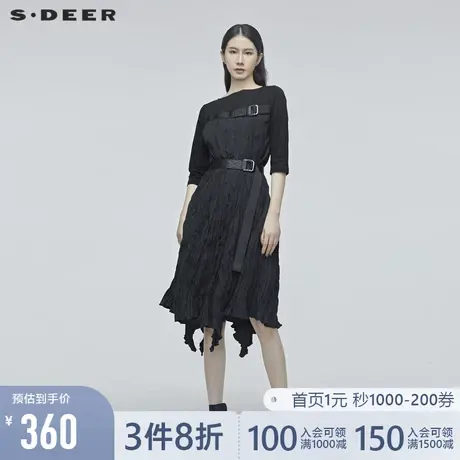 sdeer圣迪奥春装时尚个性原创设计拼接通勤OL女连衣裙潮S20181210商品大图