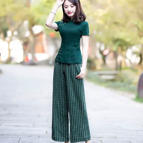 筠雅棉麻套装休闲时尚两件套夏季盘扣复古减龄高端气质职业套装女商品大图