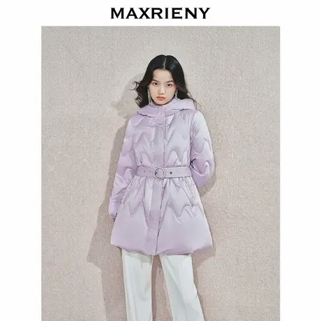 MAXRIENY精致优雅鸭绒羽绒服女24冬新款收腰系带设计保暖连帽外套商品大图