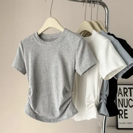 短款小个子正肩短袖T恤女夏季修身内搭韩版打底衫chic甜辣妹上衣商品大图