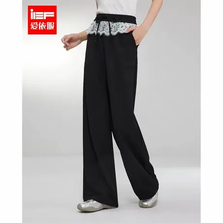 IEF/爱依服裤子2025夏季新款韩版时尚甜酷休闲蕾丝边设计阔腿裤商品大图