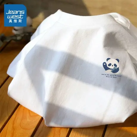 KMV真维斯白色百搭短袖t恤2025夏季新款松弛休闲户外运动女款上衣商品大图