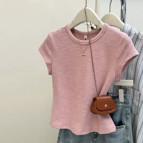 夏季2025新款短袖T恤女韩版修身内搭打底衫简约正肩半袖上衣ins潮商品大图