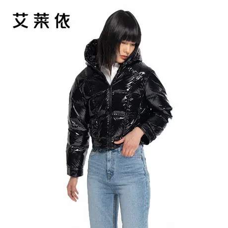 艾莱依反季羽绒服女 时尚连帽亮面个性炸街高级感魔术贴 短款外套商品大图