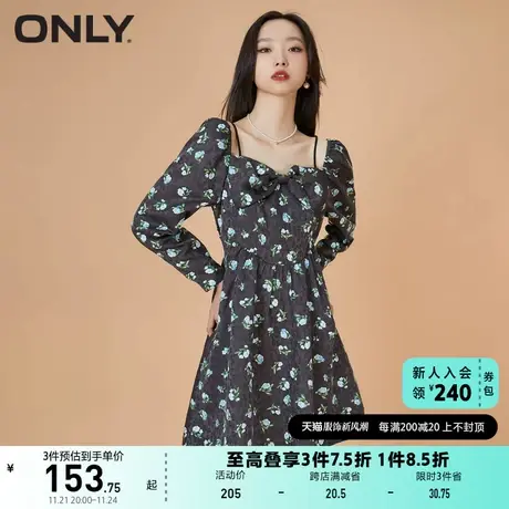 ONLY奥莱夏季高腰泡泡袖A字短款碎花吊带连衣裙女图片