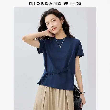 佐丹奴T恤女装纯棉可调节腰带圆领针织短袖T恤 05325394商品大图