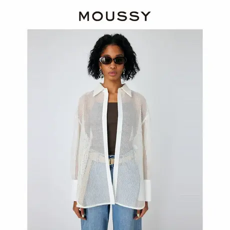 下）MOUSSY 通勤简约镂空网眼设计休闲宽松长袖衬衫女010GSG30-1商品大图