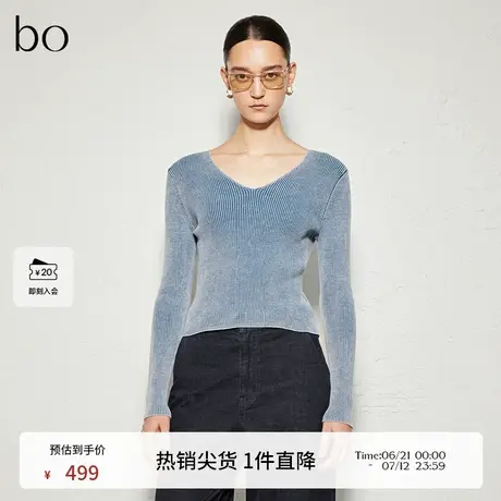 播商场同款黑标系列蓝色针织衫女24秋修身显瘦上衣BDR3SD2013商品大图