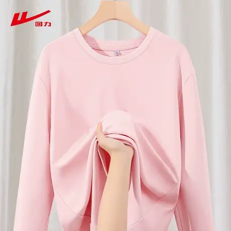 ZH回力粉色圆领长袖t恤女2025新款夏季慵懒流行舒适百搭上衣女商品大图