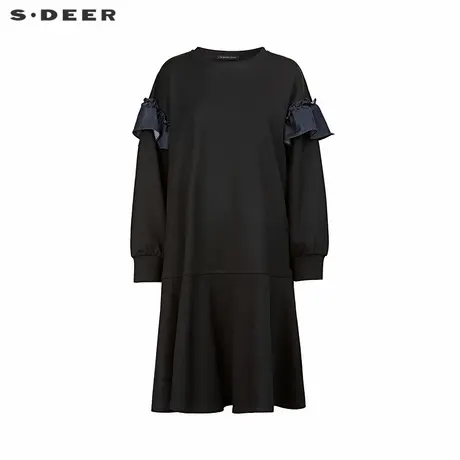 sdeer圣迪奥女装圆领木耳边拼接卫衣连衣裙S244Z1286图片