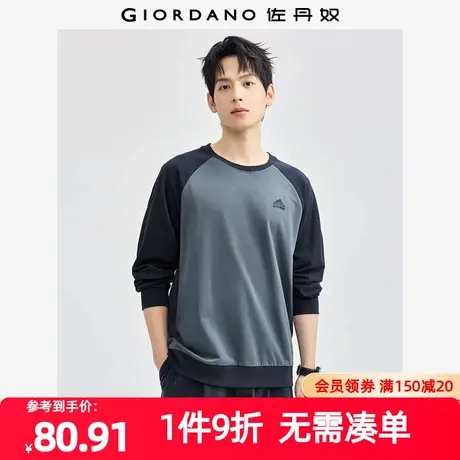 佐丹奴外套男装纯棉山峰刺绣撞色插肩针织圆领套头卫衣 13024617图片