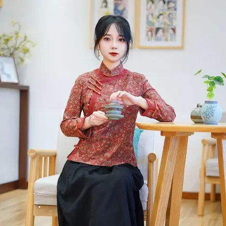 筠雅春季新款新中式复古显瘦旗袍式上衣时尚气质唐装上衣女25J068图片
