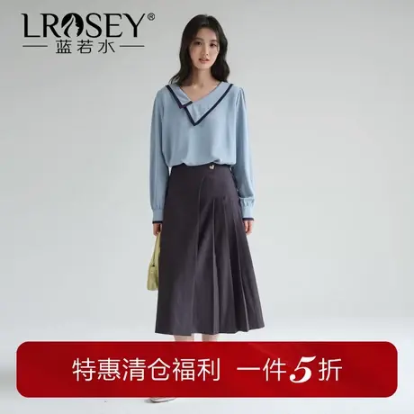 蓝若水大码女装别致V领洋气雪纺衫秋季新款显瘦韩系胖mm气质上衣图片