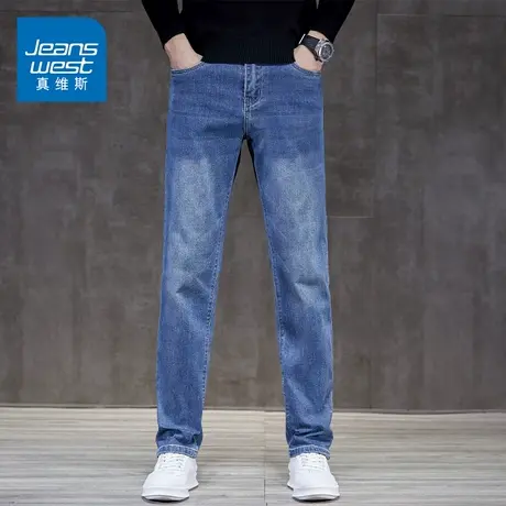 KZ真维斯高端潮牌牛仔长裤男士蓝色直筒宽松男裤子春秋季2025新款商品大图