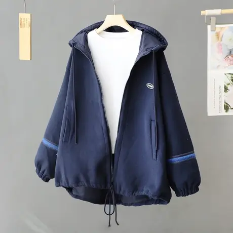 冬季新款连帽开衫卫衣女宽松大码慵懒风棒球服颗粒绒加厚外套上衣商品大图