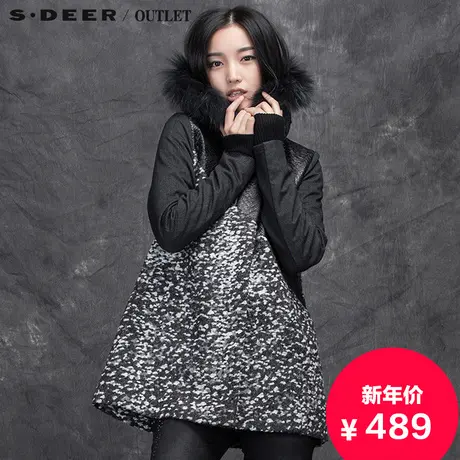 s.�r【🐆新品】🐇圣迪奥专柜正品女装做旧皲裂感素色印花毛呢大衣商品大图