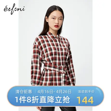 伊芙丽衬衫女春秋新款长袖小翻领复古格纹时尚女士上衣1BA223581🤫图片