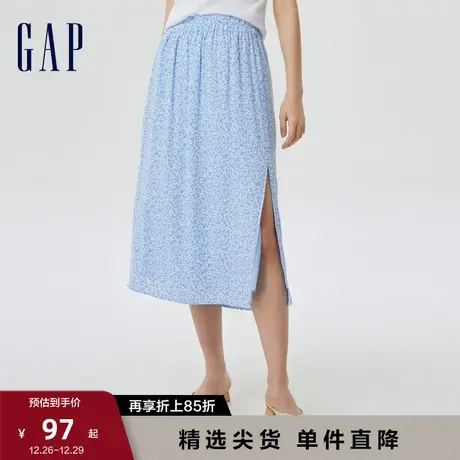 Gap女装夏季新款轻薄高腰小碎花半身长裙修身印花休闲裙665927图片