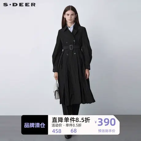 sdeer圣迪奥女装翻领双排扣肌理收腰长款风衣S22161802🐽商品大图