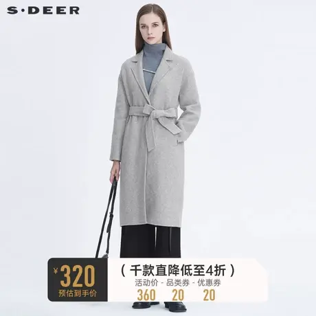 sdeer圣迪奥女装休闲平驳领亮片收腰中长款毛呢大衣S20461824🏾商品大图