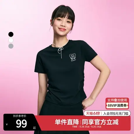 SPAO韩国同款2025年夏季新品女士时尚简约休闲舒适圆领短袖T恤图片